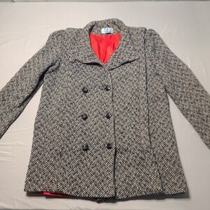Vintage Cristina Womens Peacoat Double Breasted Harringbone 80s 90s Tweed Wool